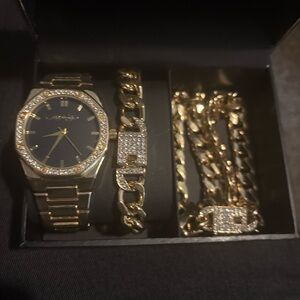 Ed Hardy 3-Piece Gold Tone Watch & Jewelry Set – Boxed